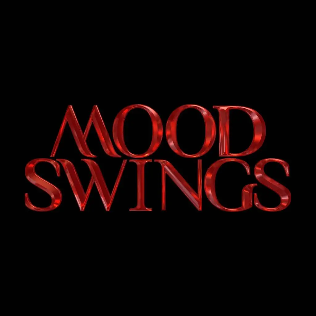 Moodswings in rode letters op een zwarte achtergrond