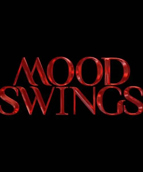 Moodswings in rode letters op een zwarte achtergrond
